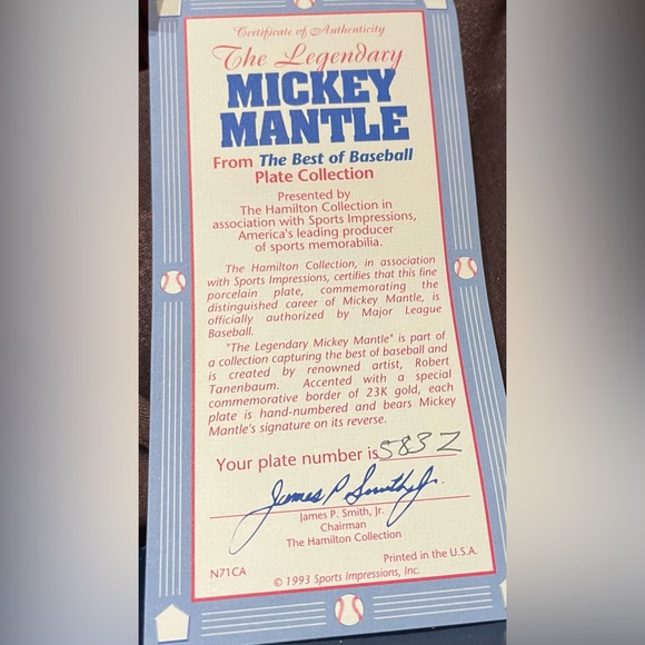 Mickey Mantle Hamilton Collection Commemorative Plate - Picture 2 of 3